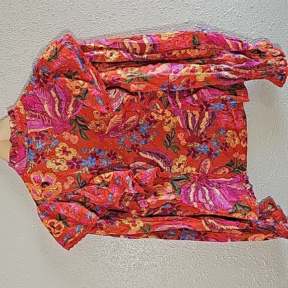 Farm Rio Red Ruffle Sleeve Blouse - Picture 8 of 10